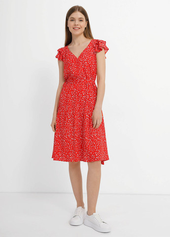 Красное повседневный платье в греческом стиле Promin с цветочным принтом