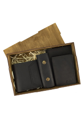 Женский подарочный набор №44 черный (кошелек, 2 обложки, ключница) в коробке HandyCover (206521424)