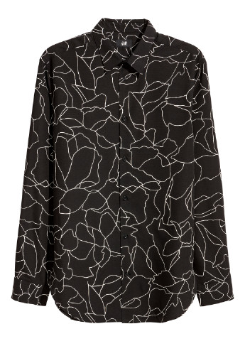 Черная кэжуал рубашка с рисунком H&M с длинным рукавом