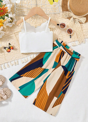 Білий літній комплект (майка, штани) SHEIN