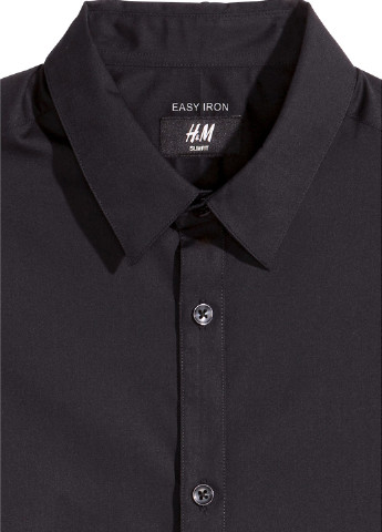 Черная кэжуал рубашка однотонная H&M с длинным рукавом