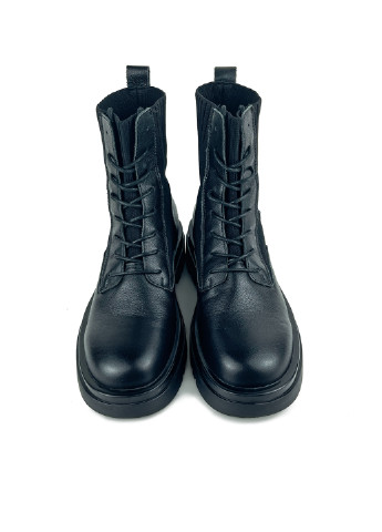 Осенние высокие женские ботинки на шнурках черные эко кожа Fashion из искусственной кожи