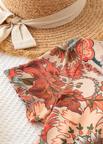 Комбинезон SHEIN комбинезон-шорты цветочный оранжевый праздничный, пляжный, кэжуал полиэстер