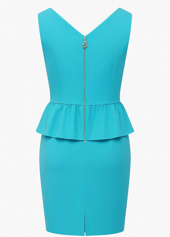 Бирюзовое праздничный, кэжуал платье с баской Sassofono однотонное
