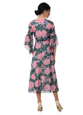 Комбінована коктейльна сукня кльош Iren Klairie з квітковим принтом