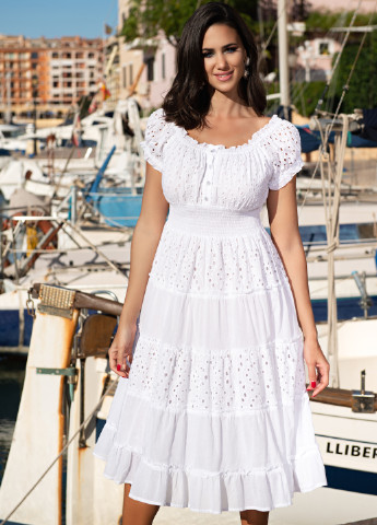 Білий пляжна сукня кльош, з відкритими плечима Fresh cotton однотонна