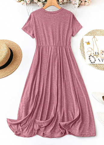 Темно-рожева кежуал сукня сукня-футболка, з спідницею-сонце SHEIN меланжева