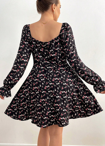 Черное праздничный, кэжуал платье клеш, а-силуэт SHEIN с цветочным принтом