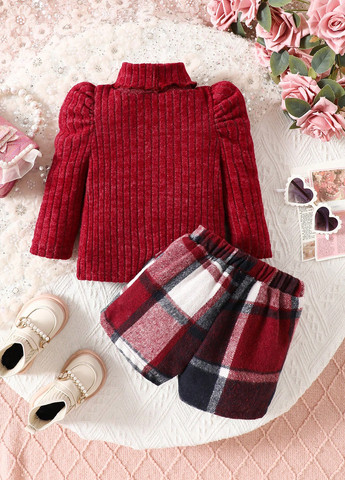 Бордовий демісезонний комплект (гольф, спідниця-шорти) SHEIN