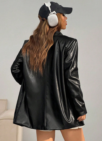 Черный женский куртка SHEIN однотонный - демисезонный