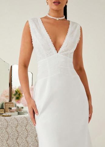 Білий вечірня сукня годе, з відкритою спиною SHEIN однотонна