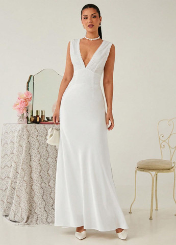 Білий вечірня сукня годе, з відкритою спиною SHEIN однотонна