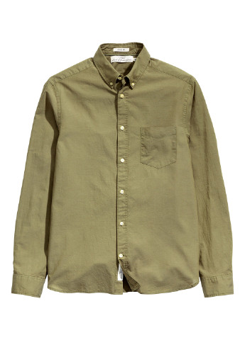 Оливковковая (хаки) кэжуал рубашка H&M с длинным рукавом