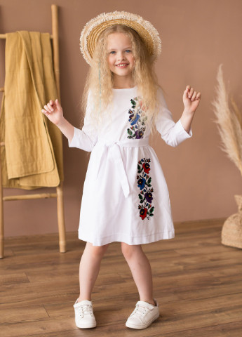 Вишита сукня для дівчинки "Мальва" MEREZHKA українська символік біла кежуал бавовна