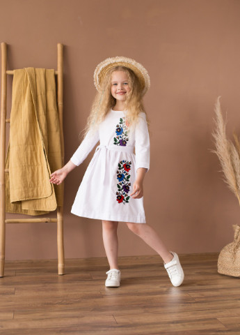Вишита сукня для дівчинки "Мальва" MEREZHKA українська символік біла кежуал бавовна