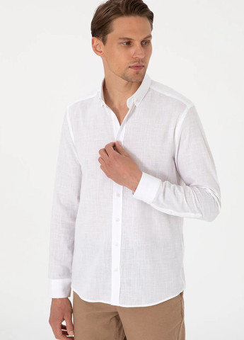 Белая классическая, кэжуал рубашка однотонная Pierre Cardin