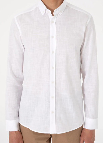 Белая классическая, кэжуал рубашка однотонная Pierre Cardin