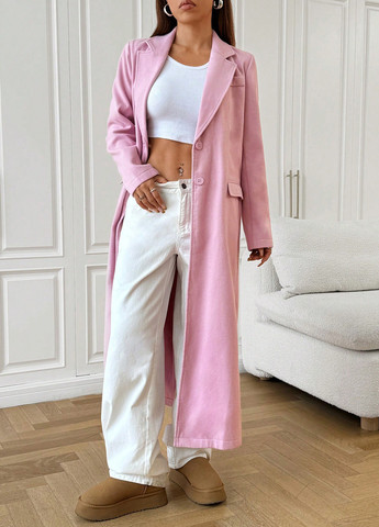 Рожеве зимнє Пальто однобортне SHEIN