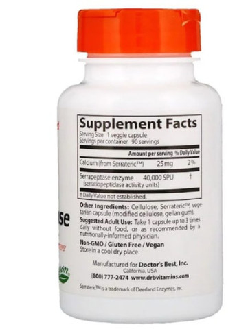 Serrapeptase 40,000 SPU 90 Caps DRB-00149 Doctor's Best (256380077)