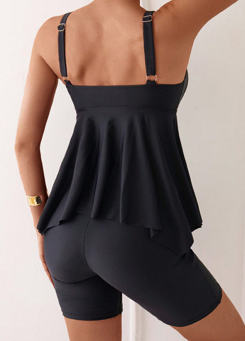 Черный летний комплект (майка, шорты) танкини, раздельный SHEIN