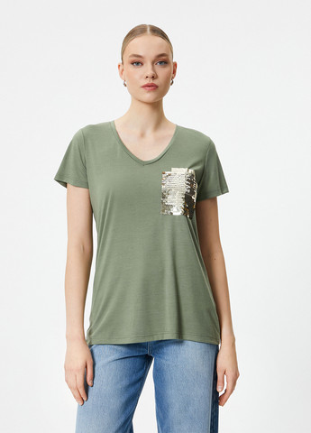 Серо-зеленая летняя футболка KOTON