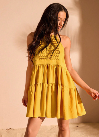 Жовтий кежуал сукня кльош, а-силует SHEIN однотонна