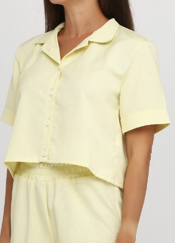 Костюм (блуза, шорти) Kristina Mamedova з шортами однотонний світло-жовтий кежуал льон
