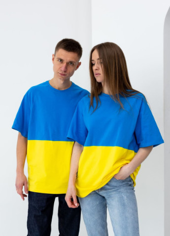 Патриотическая футболка флаг унисекс оверсайз 1032 премиум качество Martel украинская символика сине-жёлтая кулир