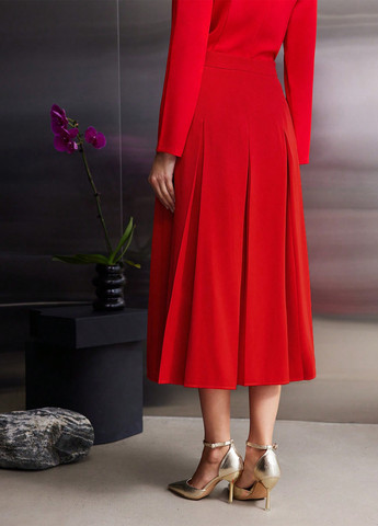 Красная кэжуал однотонная юбка SHEIN плиссе, а-силуэта (трапеция)