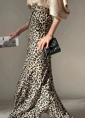 Бежевая кэжуал леопардовая юбка SHEIN годе