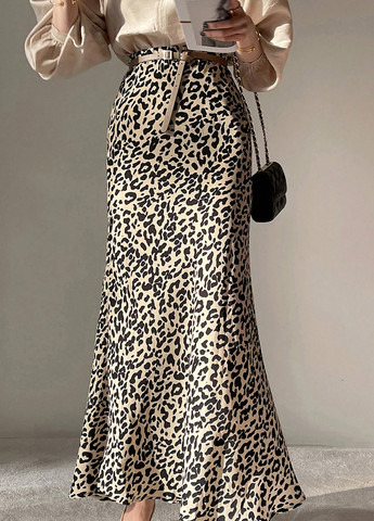 Бежевая кэжуал леопардовая юбка SHEIN годе