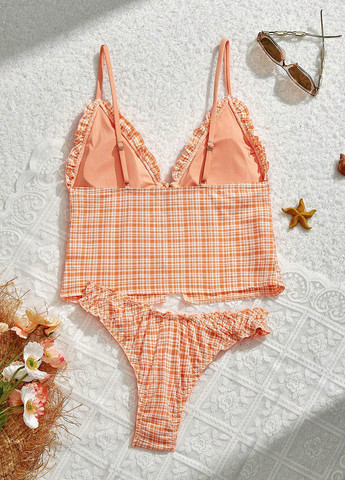 Помаранчевий демісезонний купальник (топ, трусики) танкіні, роздільний SHEIN