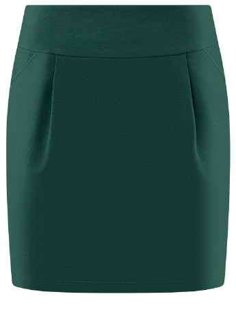 Бутылочная зеленая офисная однотонная юбка Oodji мини