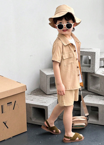 Бежевый летний костюм (рубашка, шорты) с шортами SHEIN