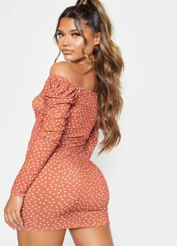 Коричнева кежуал сукня PrettyLittleThing в горошок