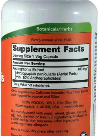 Екстракт андрографісу Andrographis Extract 400 mg 90 Veg Capsules Now (254916590)