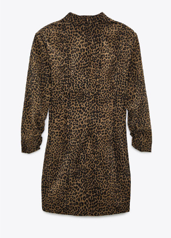 Коричневое коктейльное платье футляр Zara леопардовый