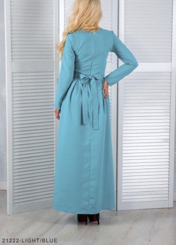 Голубое кэжуал лаконичное летнее платье-макси с завязками на талии sonia Podium однотонное