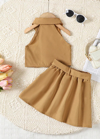 Темно-бежевий літній костюм (топ, спідниця) SHEIN