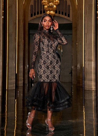 Чорна вечірня сукня годе SHEIN однотонна