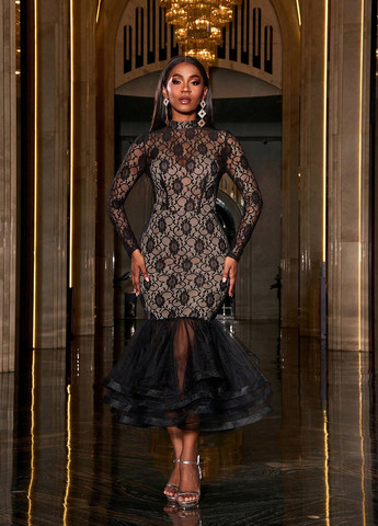 Чорна вечірня сукня годе SHEIN однотонна