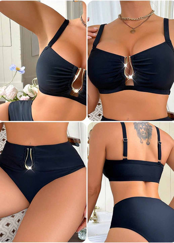 Черный летний купальник (лиф, трусики) топ, раздельный SHEIN