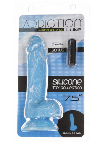 Светящийся в темноте фаллоимитатор - LUKE - 7.5" - BLUE G.I.D. /W PB, 19 см, силикон ADDICTION (254885448)