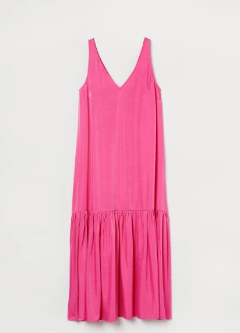 Фуксиновое (цвета Фуксия) кэжуал платье H&M однотонное