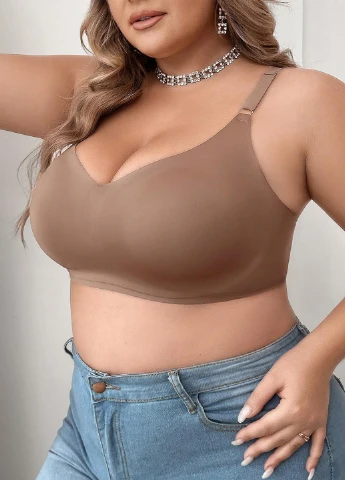 Коричневый минимайзер бюстгальтер SHEIN без косточек полиамид
