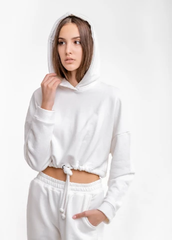 Костюм "short" спортивний жіночий укорочений (худі + штани) молочно-білий Intruder (225294397)