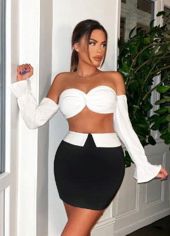 Черная кэжуал колор блок юбка SHEIN