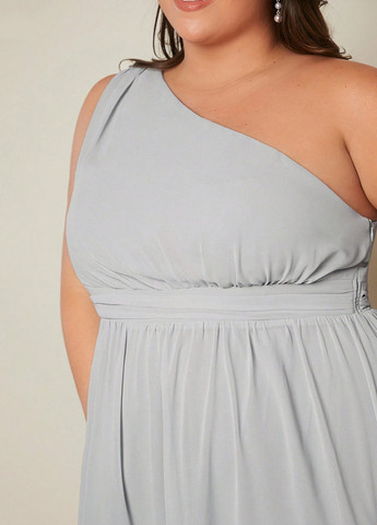 Светло-серое вечернее, праздничный платье на одно плечо SHEIN однотонное