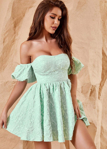 М'ятна коктейльна сукня кльош, з відкритою спиною, з відкритими плечима SHEIN однотонна