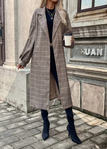 Сіро-бежеве демісезонне Пальто однобортне SHEIN